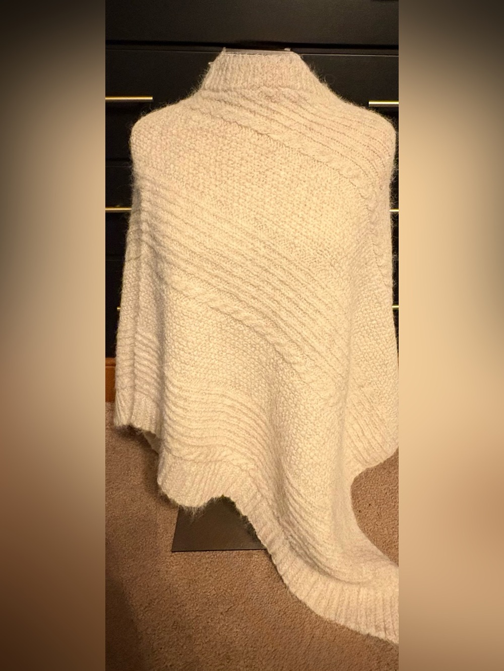 Simply Noelle Cream Knit Poncho with Diagonal Rib Detail